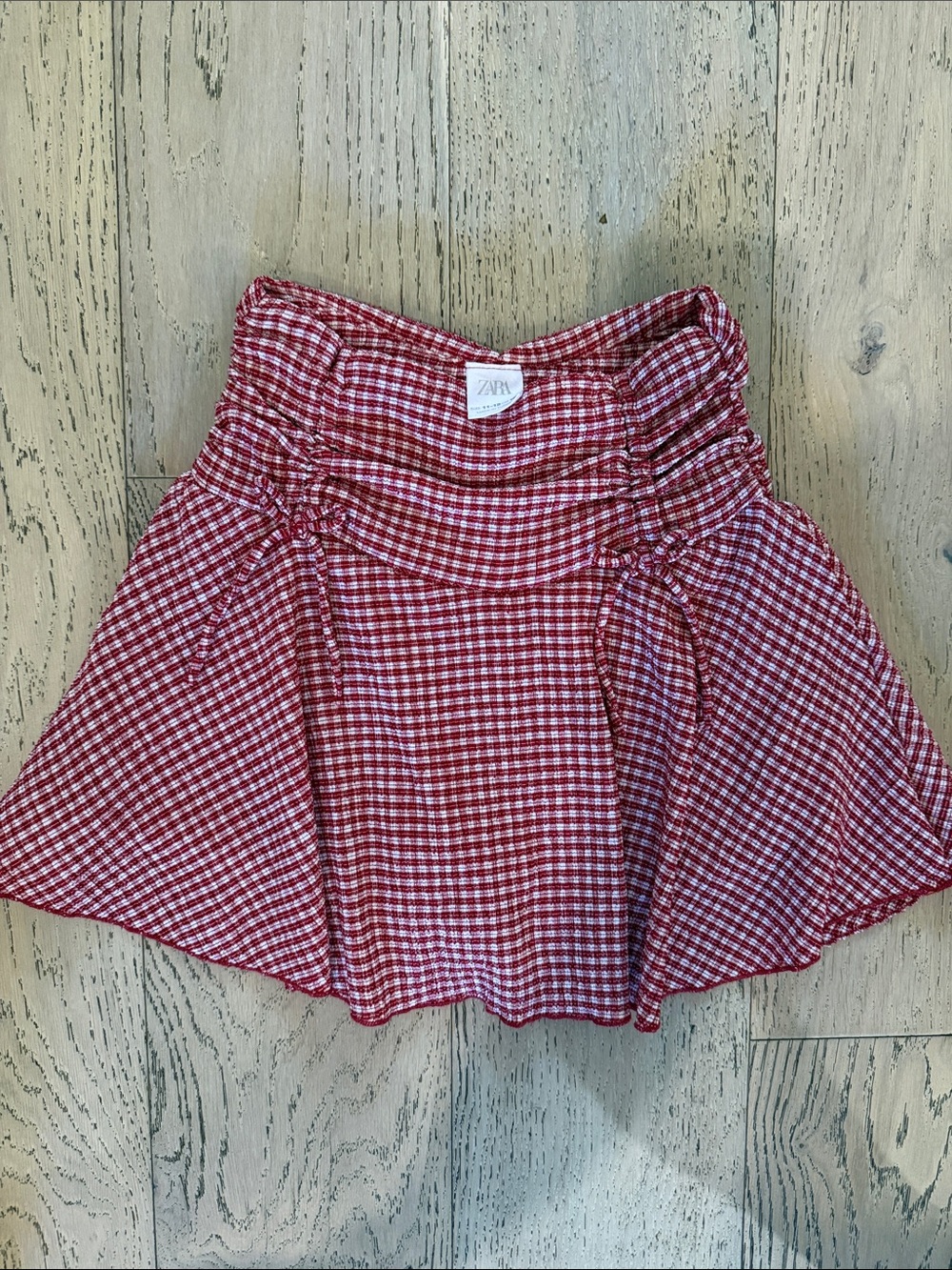 Zara Red & White Gingham Ruched Waist Skort